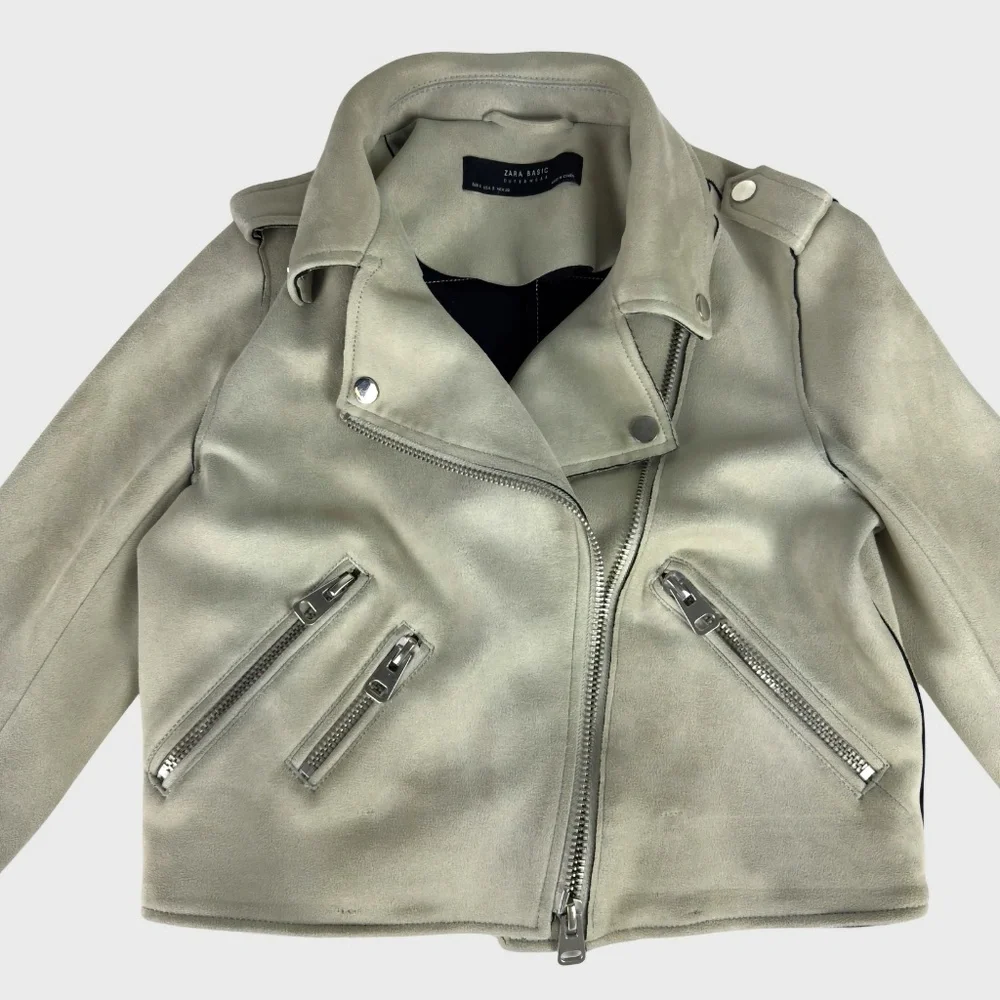 Zara Basic Beige Faux Suede Moto Jacket - Picture 3 of 8